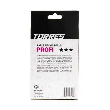 Мяч для наст. тенниса TORRES Profi 3*, TT23012, диам. 40+мм, упак. 6 шт, белый за 338.30 ₽ купить в Махачкале
