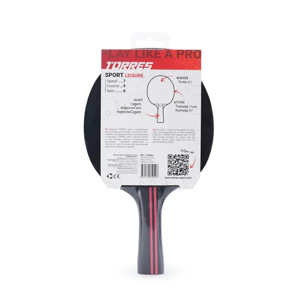Ракетка для н/т TORRES Sport 1*, TT23005 для любителей, накладка 1,5 мм, конич. ручка за 991.10 ₽ в Махачкале
