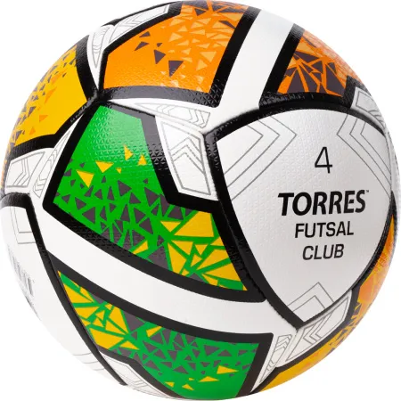 Мяч футзал. TORRES Futsal Club, FS323764, р.4, 10 пан. ПУ, 4 под. сл, гибрид. сш. бело-зел-оранж за 2&nbsp;264.40 ₽ купить в Махачкале