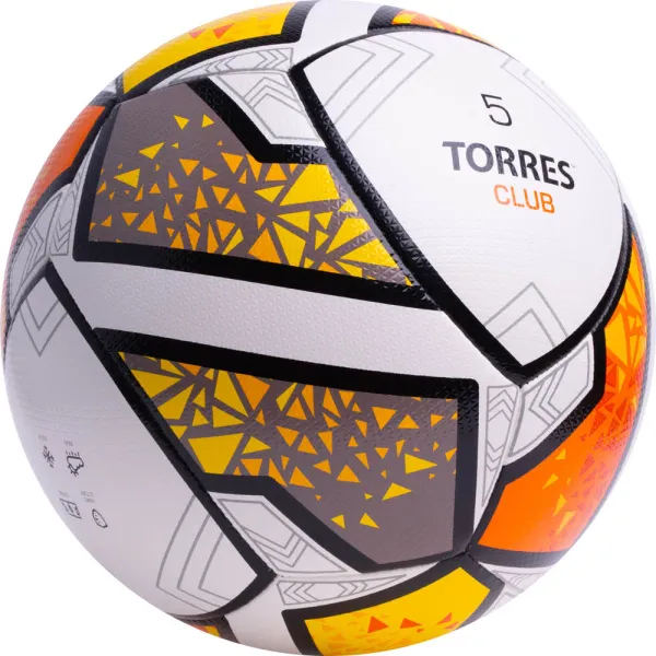 Мяч футб. TORRES Club, F323965, р.5, 10 пан., ПУ, гибрид. сшив, бел-оранж-желт за 2&nbsp;225.30 ₽ в Махачкале